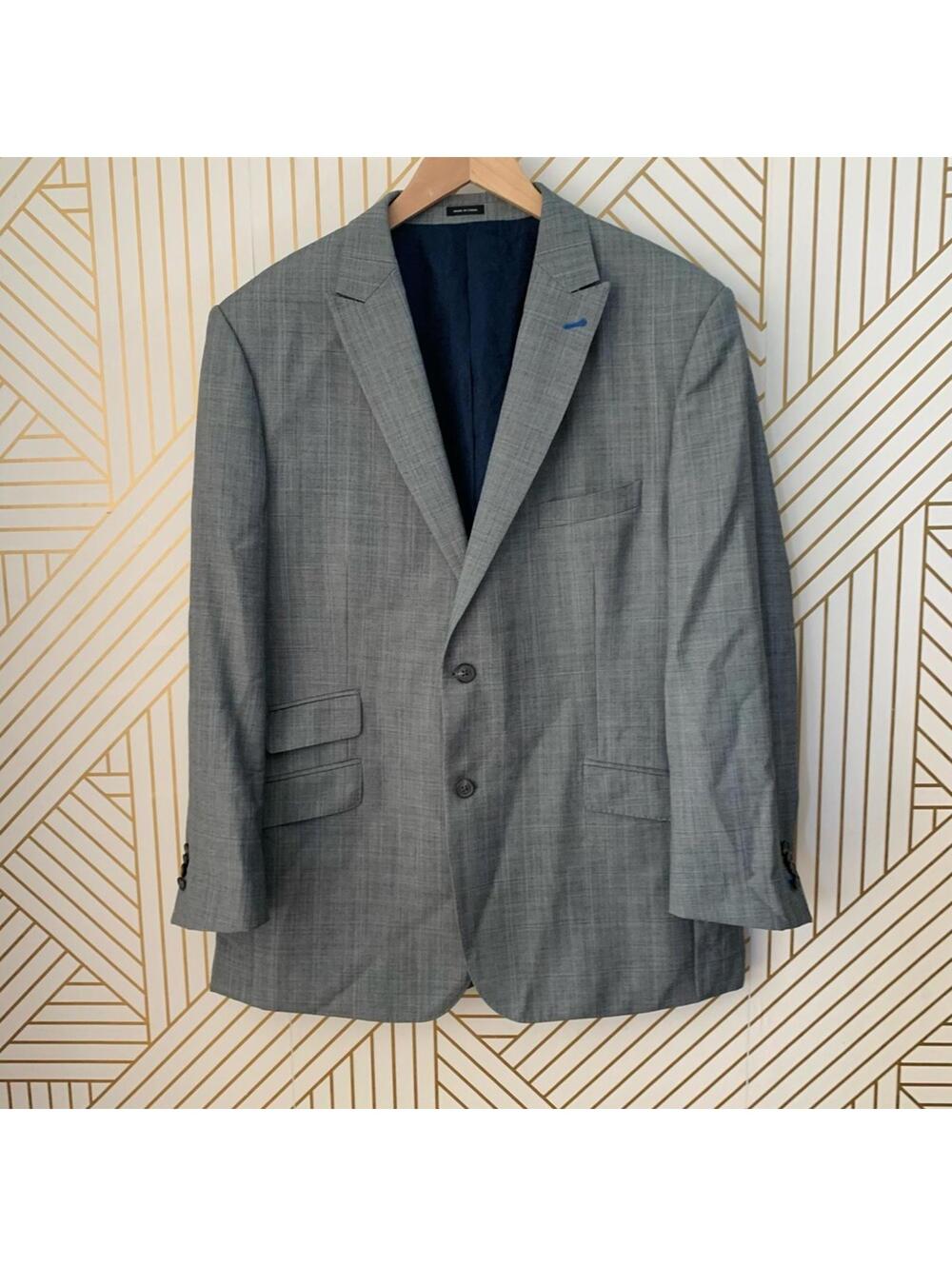 Joseph Abboud 100% wool woven plaid Blazer 46 R 2 button front sports coat